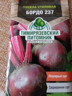 Семена Свекла, Бордо 237, 3 г, среднеранние, цветная упаковка, Тимирязевский питомник - фото 2 от пользователя