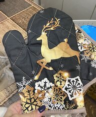 Набор кухонный 2 шт, 26х18 + 18х18см (варежка, прихватка), 100% полиэстер, С новым годом Золотой олень, черный, AI-1504033 - фото 7 от пользователя