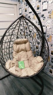Подвесное кресло 1-мест, 98х72х186 см, 120 кг, Капля, коричневое, ротанг, подушка бежевая, 11020201 - фото 4 от пользователя