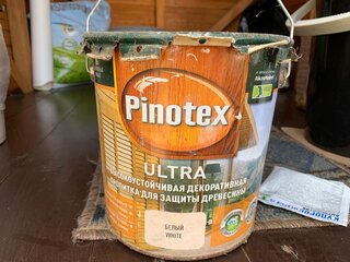 Пропитка Pinotex, Ultra, для древесины, влагостойкая защитная лазурь, белая, 0.9 л - фото 1 от пользователя
