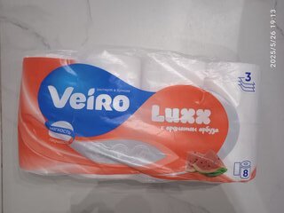 Туалетная бумага Veiro, Luxx, Арбуз, 3 слоя, 8 шт, 16.5 м, с втулкой - фото 3 от пользователя
