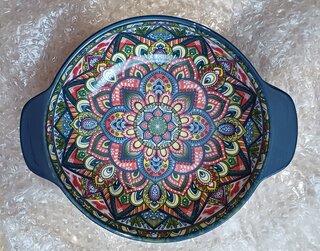 Салатник фарфор, круглый, 6 см, 25х20.5х6 см, с ручками, Arabesque, 860083, синий - фото 3 от пользователя