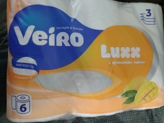 Туалетная бумага Veiro, Luxx, Манго, 3 слоя, 6 шт, 15 м, с втулкой - фото 1 от пользователя