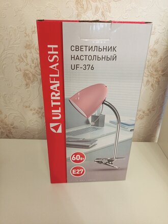 Светильник настольный на прищепке, E27, 60 Вт, серебристый, абажур черный, Ultraflash, UF-376 C02, 14599 - фото 1 от пользователя
