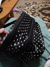 Косметичка 13.5х11.5х20 см, сундучок, 2 отделения, Горошек, Y9-168, прямоугольная, застежка молния, черная - фото 5 от пользователя