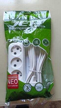 Удлинитель бытовой 3 гнезда, 3 м, ПВС, 2х0.75 мм², без заземления, 10 А, Jett, РС-3, 155-203 - фото 6 от пользователя