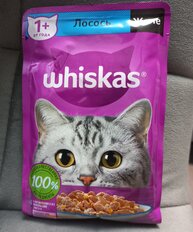 Корм для животных Whiskas, 75 г, для взрослых кошек 1+, кусочки в желе, лосось, пауч, G8461 - фото 3 от пользователя