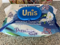 Салфетки влажные Unis, Антибактериальные, с клапаном, 120 шт, с экстрактом ромашки - фото 7 от пользователя