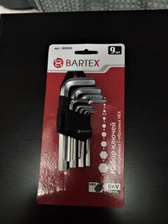 Набор ключей шестигранный, 9 предметов, Bartex, CrV сталь, Г-образный, HEX, AI-2904002 - фото 6 от пользователя
