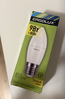 Лампа светодиодная E27, 9 Вт, 80 Вт, 220 В, свеча, 3000 К, теплый белый свет, Ergolux, 13170 - фото 4 от пользователя