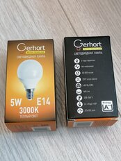 Лампа светодиодная E14, 5 Вт, шар, 3000 К, теплый белый свет, Gerhort, Лампа, 5W GERHORT G45 LED 3000K E14 - фото 2 от пользователя