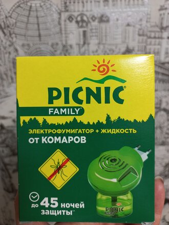 Репеллент от комаров, фумигатор с жидкостью, 45 ночей, Picnic, Family, Корсарус, 30 мл - фото 2 от пользователя