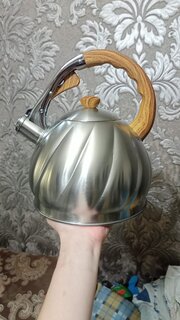 Чайник нержавеющая сталь, 3 л, со свистком, матовый, ручка бакелитовая в цвет дерева, Daniks, GS-04571/MSY-087 - фото 6 от пользователя