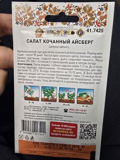 Семена Салат кочанный, Айсберг, 2 г, 200% NEW, цветная упаковка, Русский огород - фото 3 от пользователя