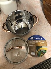 Кастрюля нержавеющая сталь, 1.8 л, с крышкой, крышка стекло, Daniks, Мадрид Gold, SD-316G, индукция - фото 4 от пользователя