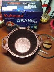 Кастрюля алюминий, антипригарное покрытие, 2 л, с крышкой, крышка стекло, круглая, Kukmara, Granit Ultra, кга22а, красная - фото 8 от пользователя