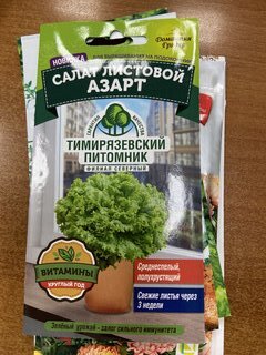 Семена Салат листовой, Азарт, 0.5 г, Домашняя грядка, цветная упаковка, Тимирязевский питомник - фото 1 от пользователя