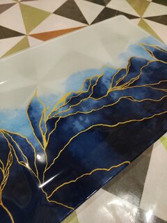 Тарелка десертная, стекло, 20х30 см, прямоугольная, Navy Leaves, Daniks, голубая - фото 2 от пользователя