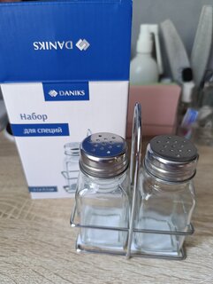 Набор для специй стекло, металл, 9.5 см, 2 шт, с подставкой, Daniks, FPSP/2T - фото 5 от пользователя