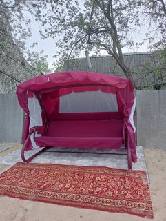 Качели садовые 4-местные, 252х150х185 см, 400 кг, Флорис, раскладываются в кровать, с москитной сеткой, бордо, подушка, металл - фото 7 от пользователя