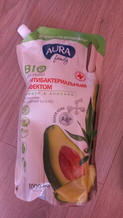 Крем-мыло жидкое Aura, Family, Бамбук и Авокадо, антибактериальное, 1 л, дой-пак - фото 2 от пользователя