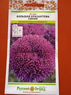 Семена Цветы, Астра, Большая хризантема синяя, 50 шт, цветная упаковка, Русский огород - фото 1 от пользователя